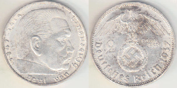 1937 A Germany silver 2 Mark A000248